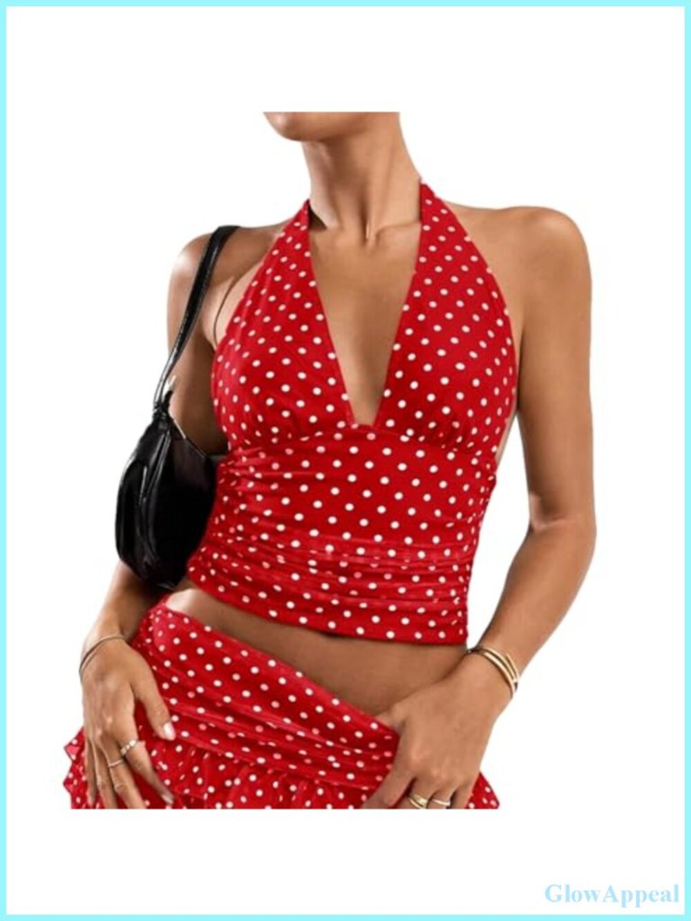 Women Y2k Polka Dot Mesh Crop Halter Top Open Back Tie Ruched Summer Shirt
